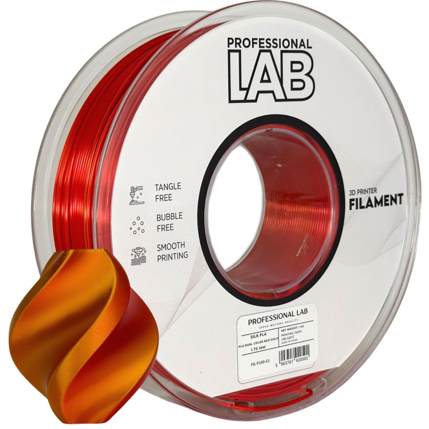 Filamento para impressora 3D vermelho em bobina com etiqueta PROFESSIONAL LAB