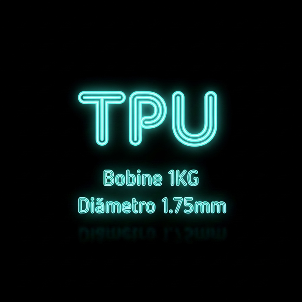 Texto luminoso a azul-turquesa em fundo negro com TPU Bobine 1KG Diâmetro 1.75mm