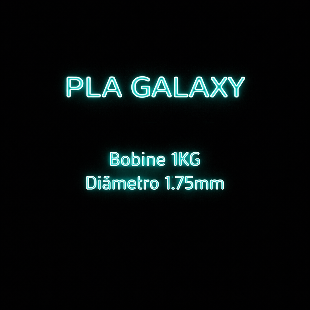 Texto em néon azul com informações de produto