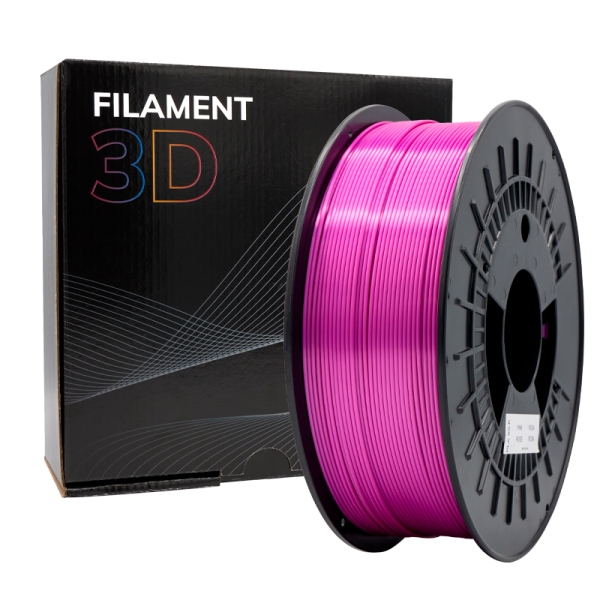 Rolo de filamento 3D rosa com embalagem preta