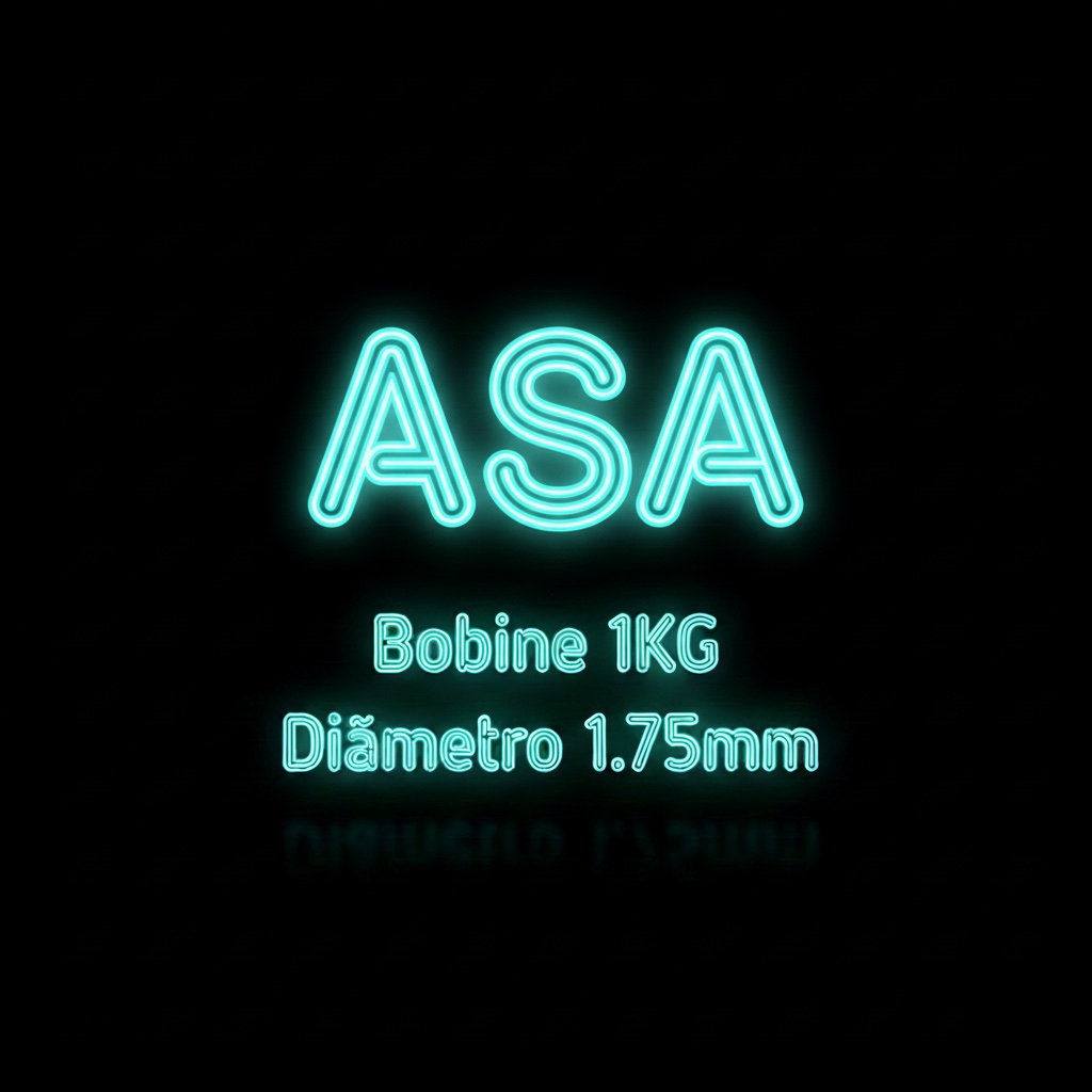 Letreiro luminoso azul ASA com texto sobre bobine e diâmetro