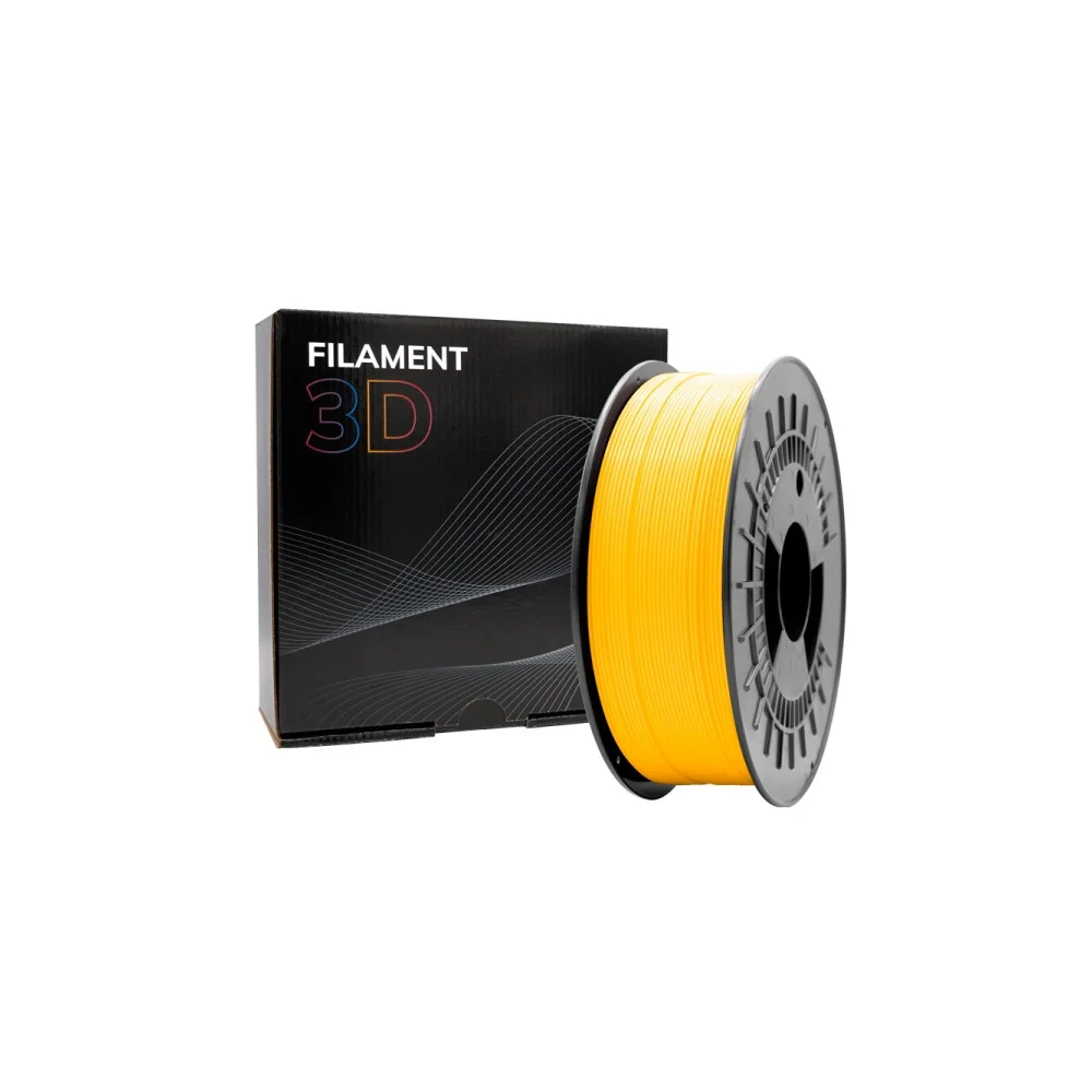 Bobina de filamento 3D amarelo com caixa preta