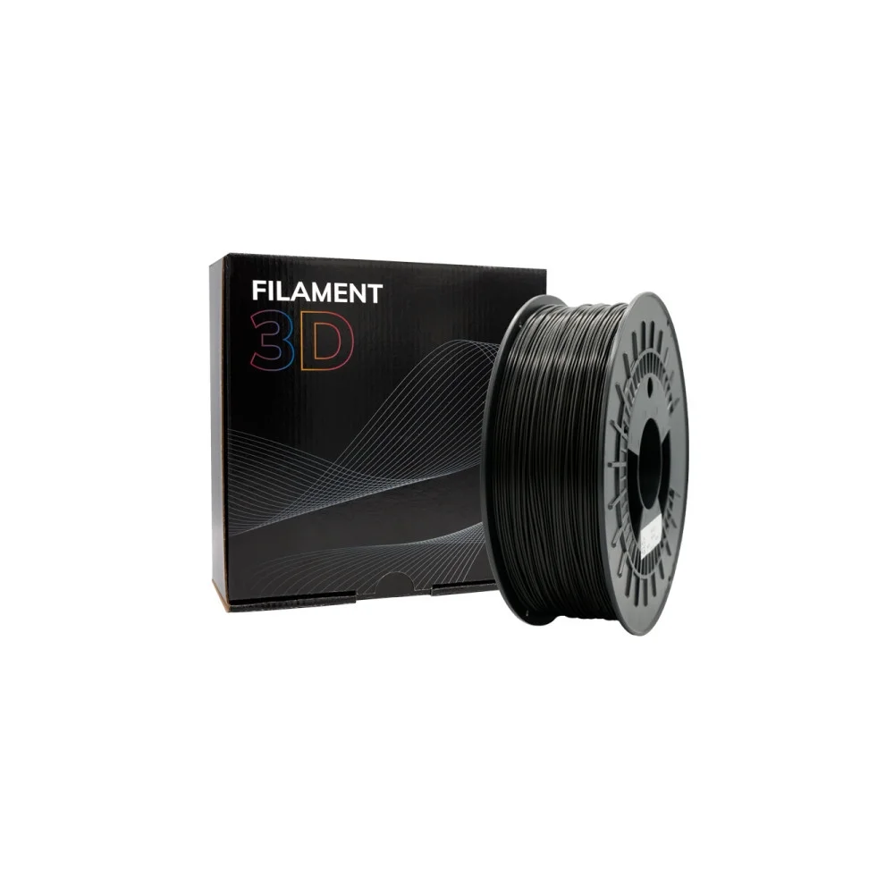 Filamento para impressora 3D na cor preta com embalagem preta