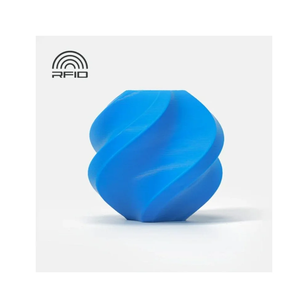 Objeto azul espiralado com texto RFID