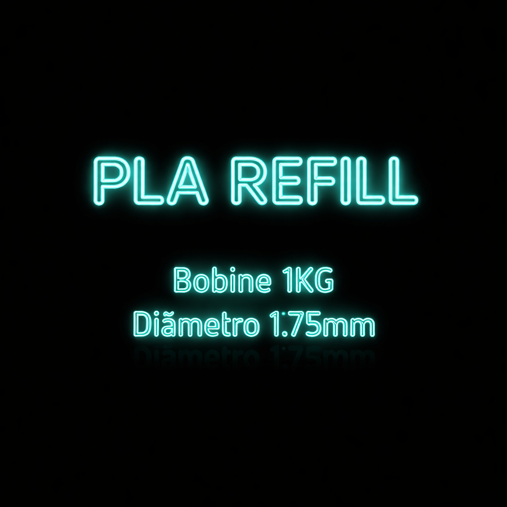 Texto luminoso PLA REFILL Bobine 1KG Diâmetro 1.75mm em neón azul sobre fundo preto