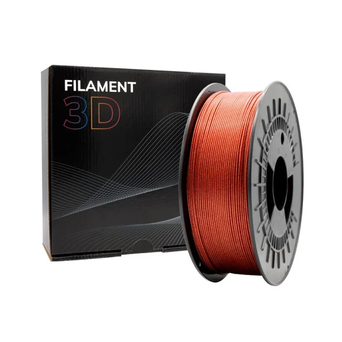 Spool de filamento 3D cobre metálico com embalagem preta.