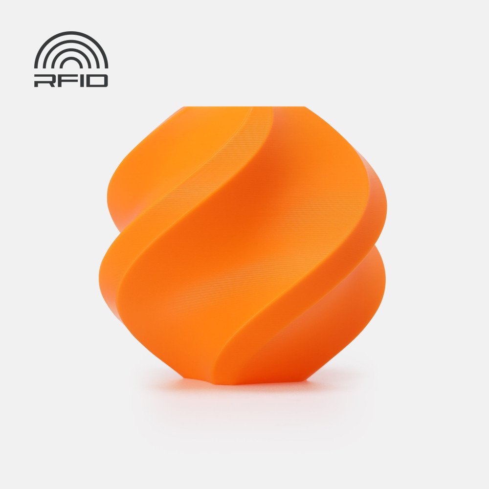 Objeto laranja espiralado com texto RFID