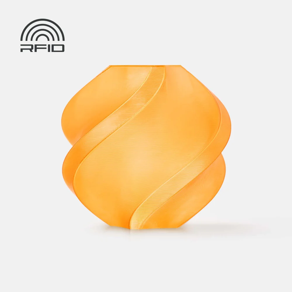 Vaso de mesa laranja espiralado com símbolo RFID no fundo branco