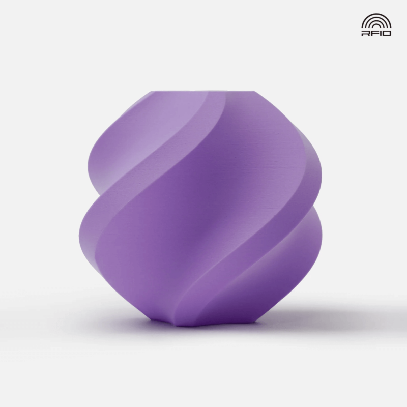 Objeto roxo com forma espiralada em fundo branco