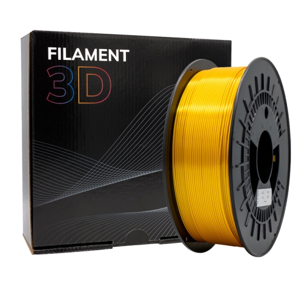Rolo de filamento 3D amarelo com embalagem preta