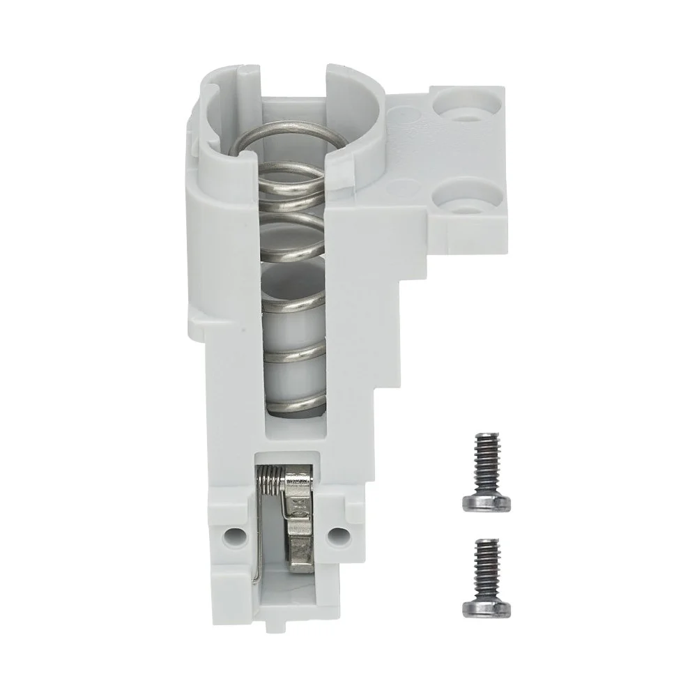 Suporte branco com mola metálica e dois parafusos