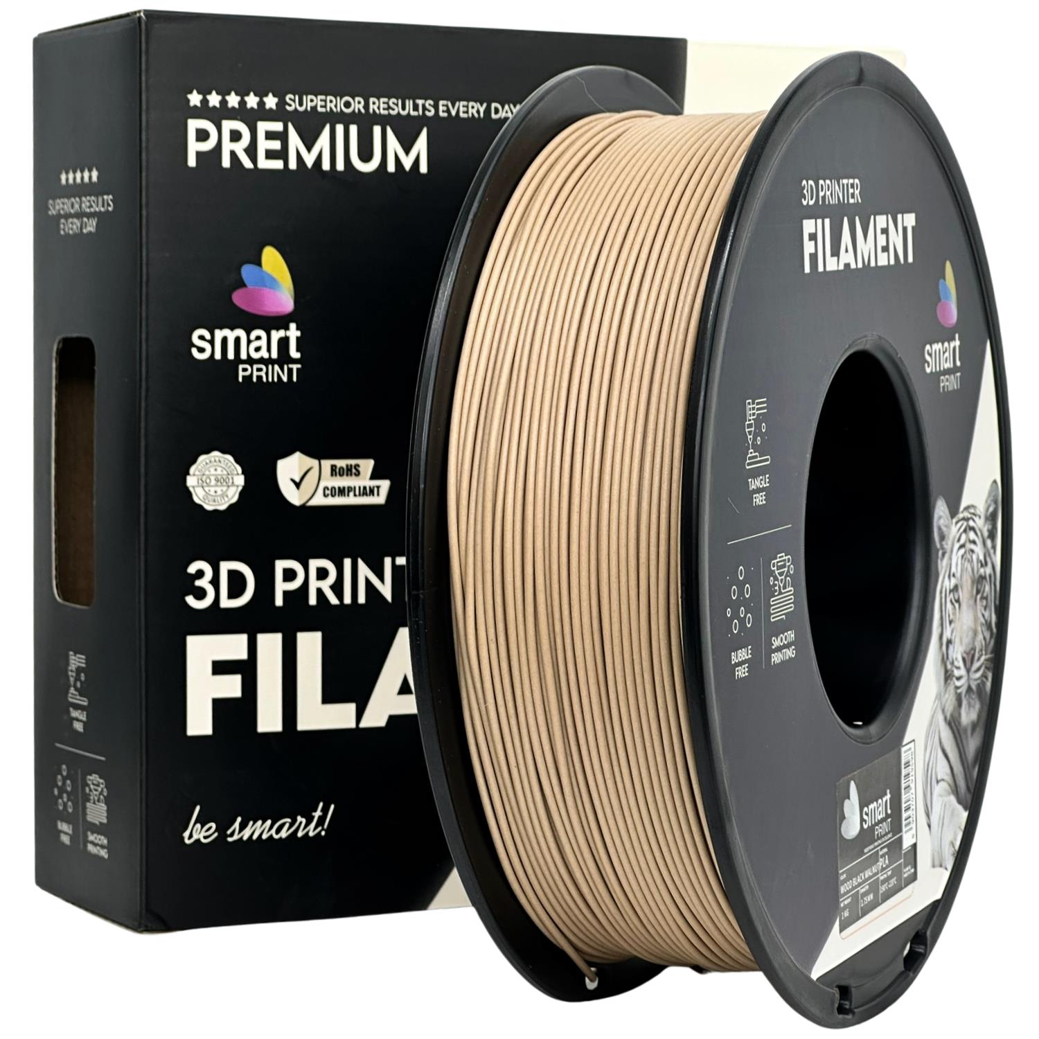 Filamento bege claro para impressora 3D com embalagem preta e texto branco