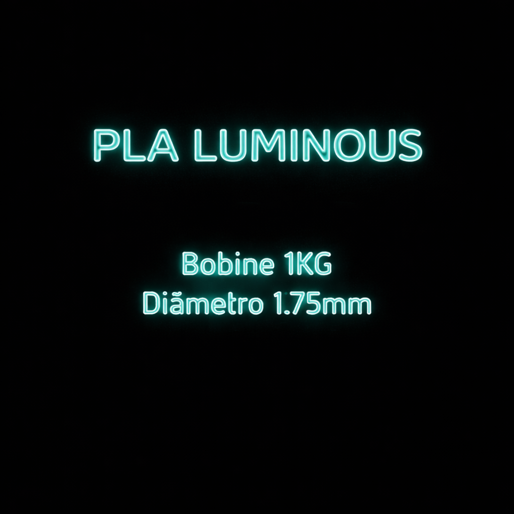 Texto luminoso PLA LUMINOUS, Bobine 1KG, Diâmetro 1.75mm em fundo preto