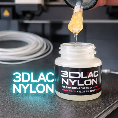 Frasco com adesivo para impressão 3D 3DLAC NYLON e pincel aplicador