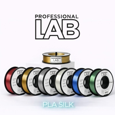 Várias bobinas de filamento PLA Silk em cores diferentes da marca PROFESSIONAL LAB