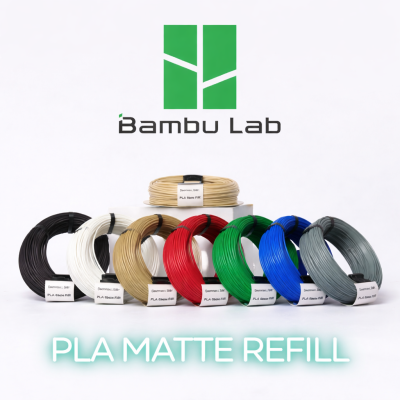 Bobinas coloridas de filamento PLA Matte Refill da Bambu Lab para impressoras 3D.