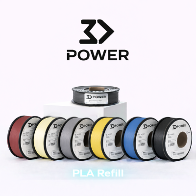 Bobinas de filamento de várias cores para impressora 3D da marca 3D POWER com texto PLA Refill