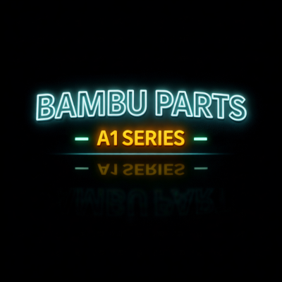 Letreiro em néon com texto BAMBU PARTS e A1 SERIES em fundo negro