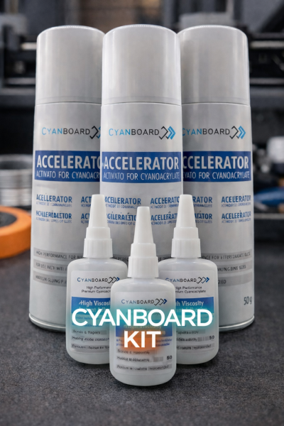 Kit CYANBOARD com frascos de cola e latas de acelerador