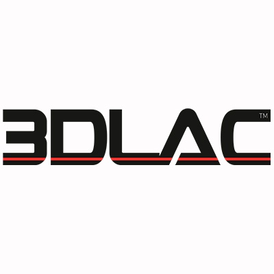 Logotipo com texto '3DLAC' em preto e linhas vermelha e preta abaixo