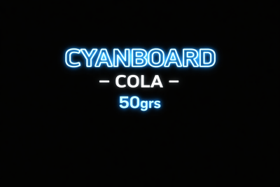 Texto luminoso CYANBOARD COLA 50grs em fundo negro