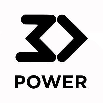 Logótipo 3D POWER preto em fundo branco