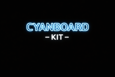 Texto luminoso CYANBOARD KIT em fundo preto
