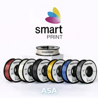 Rolos de filamento para impressora 3D SMARTPRINT coloridos e etiquetados ASA.