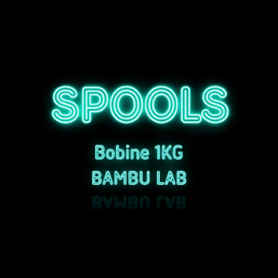 Texto em neón verde-água SPOOLS Bobine 1KG BAMBU LAB com fundo preto