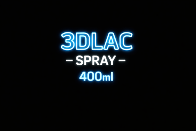 Texto luminoso 3DLAC SPRAY 400ml sobre fundo preto