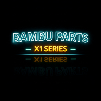 Texto luminoso BAMBU PARTS e X1 SERIES sobre fundo preto