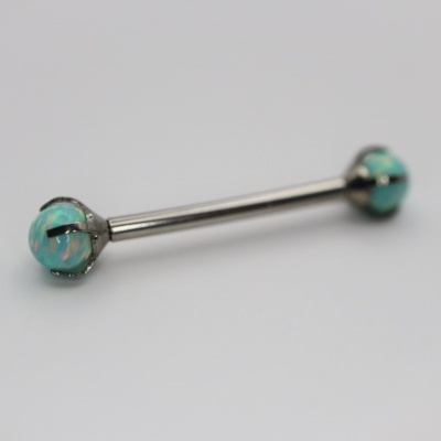 Barra de piercing metálica com esferas verdes