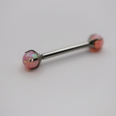 Piercing para língua com bolas rosas em metal prateado