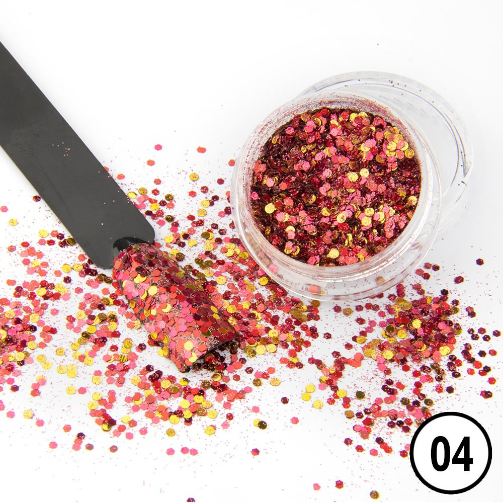 Efeito After Party - pó para unhas de joias 1g No. 04 Pote de glitter colorido com aplicador e número 04