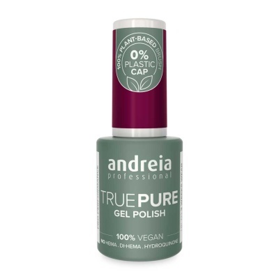 Verniz gel verde da marca andreia professional com tampa bordeaux e texto branco