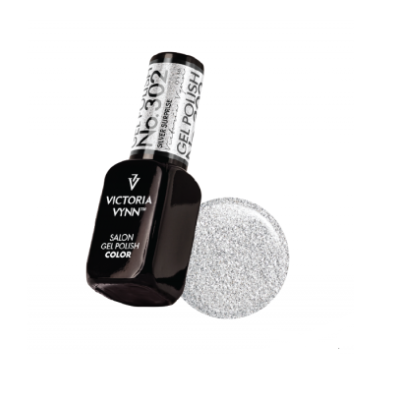 Frasco de verniz gel preto Victoria Vynn com amostra prateada