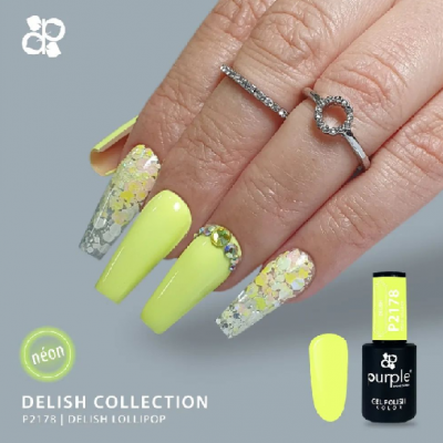 Unhas artificiais com verniz de gel néon amarelo e decoração floral