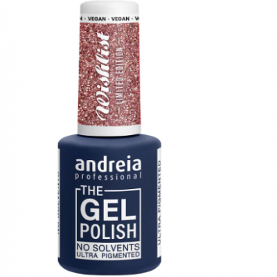 Frasco de verniz gel Andreia azul escuro com tampa branca com glitter rosa