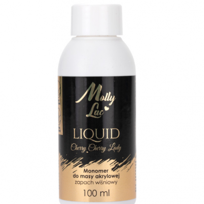 Frasco branco de monómero para massa acrílica Molly Lac de 100 ml com rótulo preto e dourado