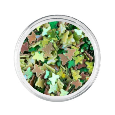 Frasco transparente com decorações em forma de borboletas coloridas