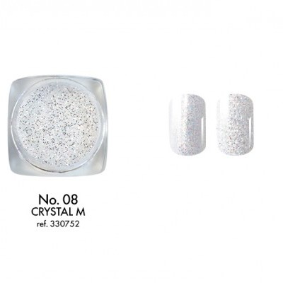 Verniz com glitter transparente e duas unhas artificiais aplicadas