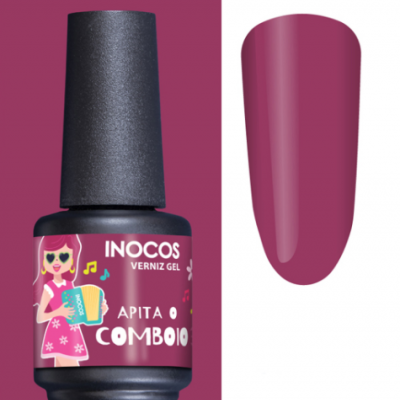 Esmalte de verniz gel INOCOS cor rosa granada com amostra da cor