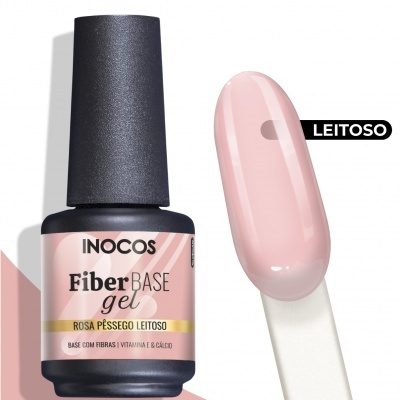 Verniz gel INOCOS Fiber BASE gel cor Rosa Pêssego Leitoso com amostra da cor