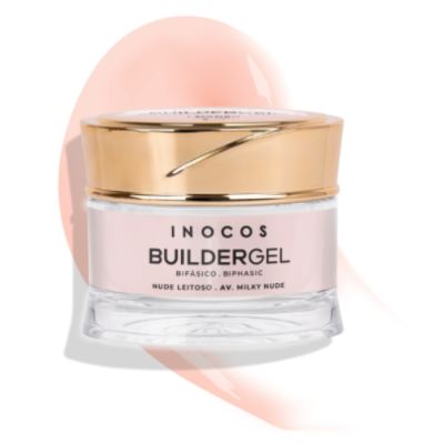Pote de gel para unhas INOCOS BUILDERGEL nude com tampa dourada