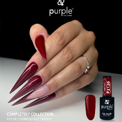 Unhas artificiais stiletto cor vinho e rosa claro com anel prateado e verniz Purple P2126