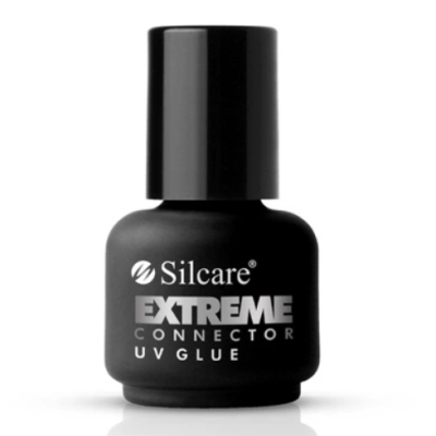 Frasco preto fosco com tampa brilhante de cola UV para unhas Silcare Extreme Connector