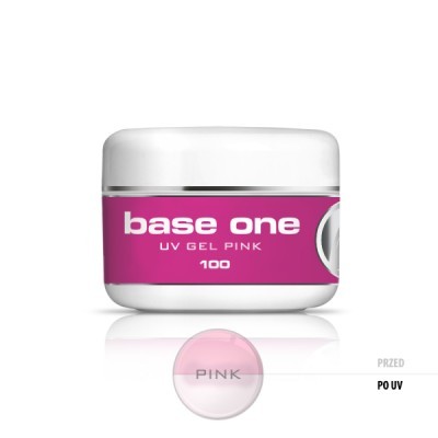 Frasco branco e rosa de gel UV para unhas com rótulo base one UV GEL PINK 100
