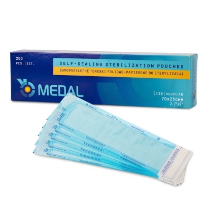 Caixa de bolsas auto-selantes de esterilização MEDAL azul e castanha e bolsas transparentes azuis