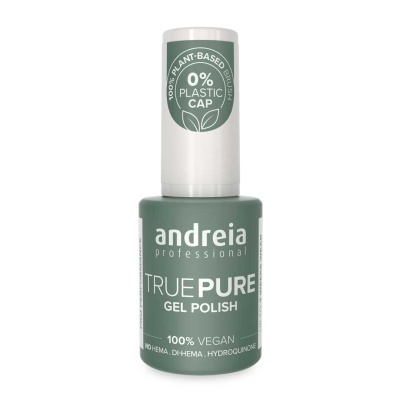 Frasco de verniz gel para unhas Andreia TRUE PURE com tampa branca e corpo verde