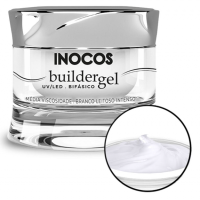 Pote com gel de construção de unhas branco leitoso da marca INOCOS